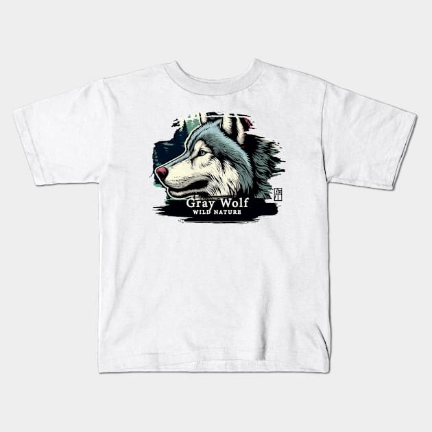 Gray Wolf - WILD NATURE - WOLF -2 Kids T-Shirt by ArtProjectShop